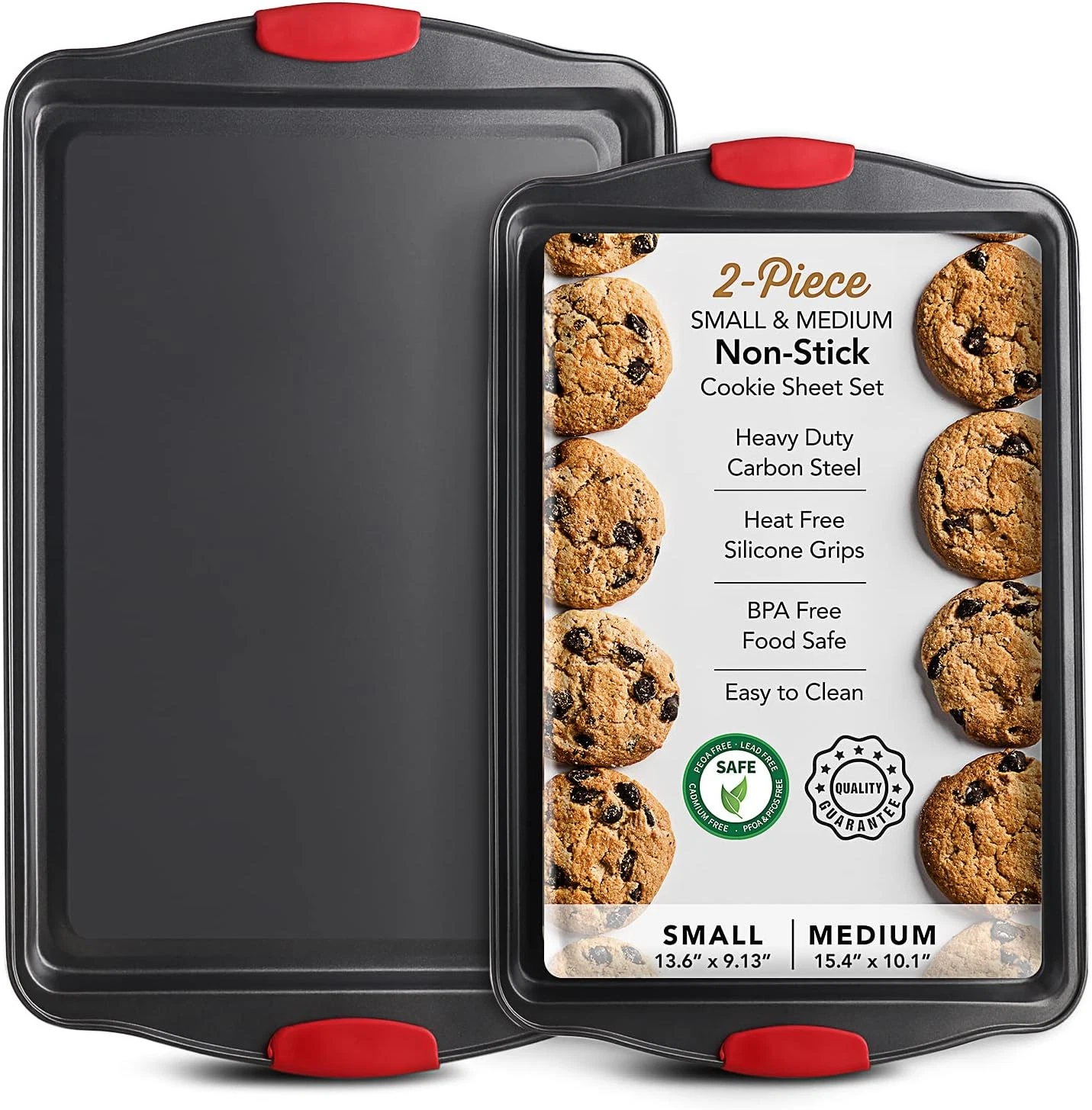 Baking Sheet Set, 2-Piece Cookie Sheet Set with Silicone Handles, Steel Baking P