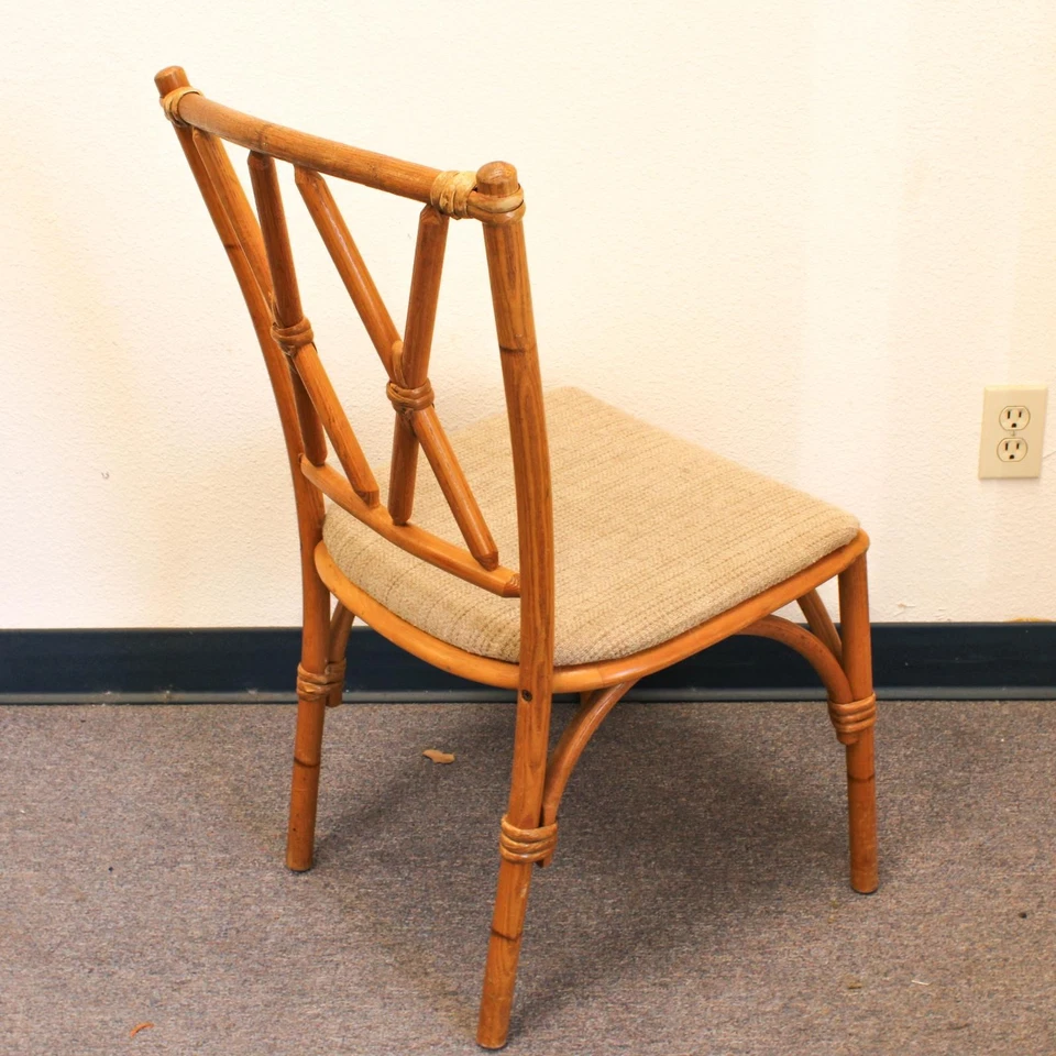 Juego de mesa auxiliar y 2 sillas de bambú Heywood Wakefield vintage de mediados de siglo moderno Foto 4 de 4