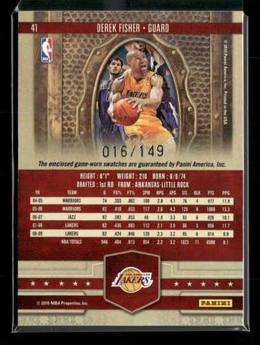 2009-10 Panini Court Kings #41 Derek Fisher Materials #/149 - Picture 2 of 2