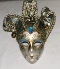 BLUE GOLD CERAMIC MINIATURE JOLLINI VENETIAN MASQUERADE MASK ITALY Hand Made