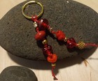 BEADED BAG CHARM key chain RED GOLD beads HANDMADE bag clip — photo 1