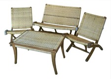 Hans Wegner Style Folding Suite of Raffia Furniture - Mexico - Circa 1960