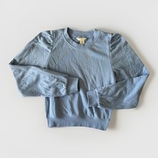 NWT H M Light Blue Sweater Balloon Sleeve Eyelet Girls Size XS