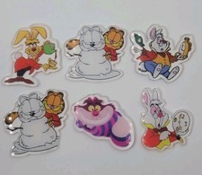 Vintage Cartoon Rabbit & Garfield Stickers Lot (6) Double-Sided Hard Plastic...