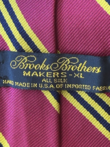 Brooks Brothers Fuchsia Pink Navy Yellow Stripes 100% Silk Men Necktie 57" USA - Picture 8 of 10