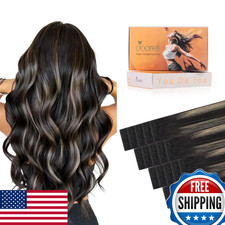 Doores Genius Tape In Hair Extensions Real Human Hair Balayage Natural Black To