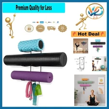 Guru Wall Mount Yoga Mat Holder with 3 Hooks and Shelves – Exercise Gear Stor...