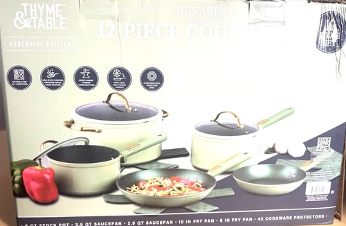 Thyme & Table Granite 12-Piece Cookware Set Non-Stick - Green
