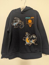 Space Jam Boys Hoodie Size 5/6 Navy Blue Bugs Bunny Taz Pullover Sweatshirt