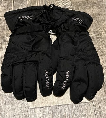 Kombi Gore-Tex Black Ski/Winter Gloves, Leather Palms. Men's Size Small