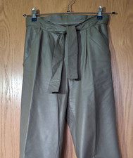 Olivgrüne Lederhose mit Bindegürtel für Damen, Gr.38, aus edlem Nappaleder