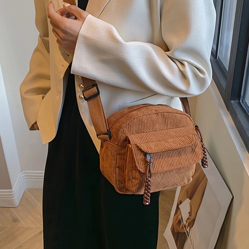Korean Corduroy Crossbody Bag Cute Harajuku Shoulder Tote for Women Girls