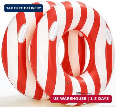 2PCS 37'' Inflatable Pool Floats for Adult Striped Swim Ring Pool Floaties Inflat