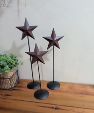 Primitive Country Farmhouse Set of 3 Black Star Pedestal