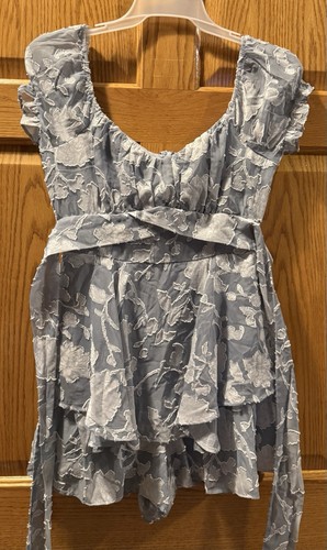 Pagliaccetto floreale burnout 30/30 LA Babydoll blu polvere taglia M orlo a cascata Fairycore - Foto 5 di 16
