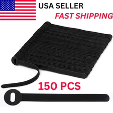 150Pcs Cable Straps Black Wire Cord Hook Loop Ties Reusable Fastening Organizer