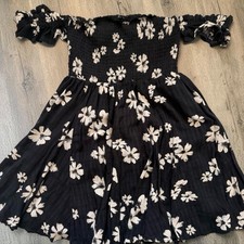 American Eagle Women’s Smocked Off The Shoulder Dress Black White Medium M