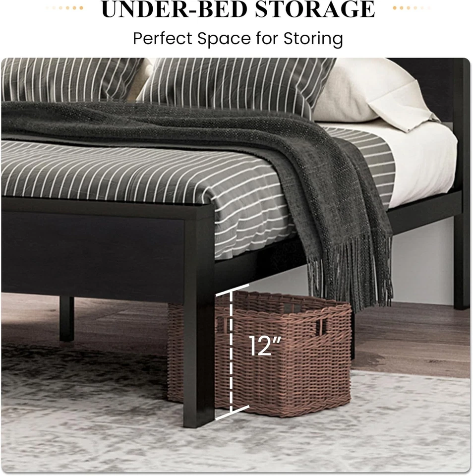 Marco de cama con plataforma de metal tamaño queen SHA CERLIN 14 pulgadas con cabecero de madera y Foto 4 de 4