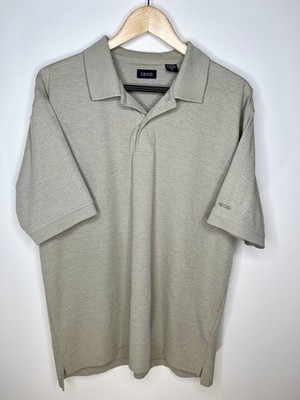 IZOD Grey-Tan Striped Short Sleeve Cotton Blend Golf Polo Shirt Men's M