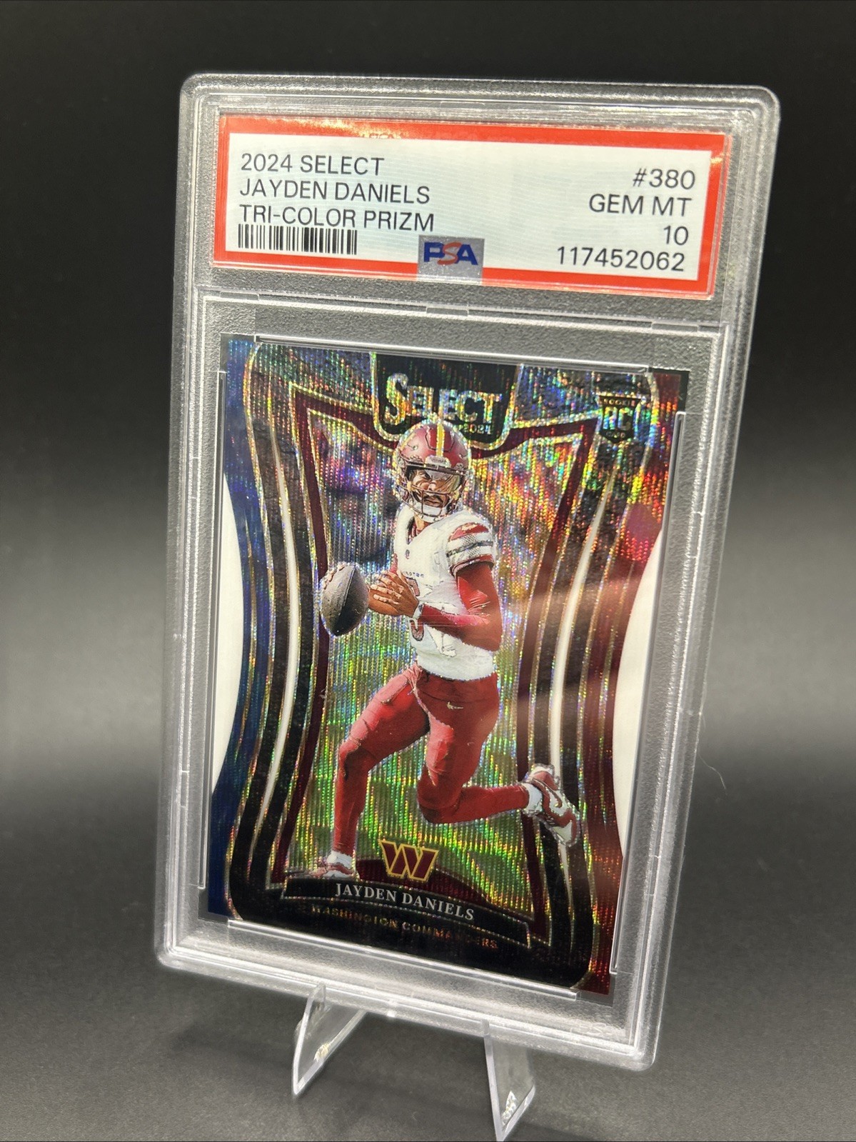 2024 Panini Select Suite Level Jayden Daniels Tri-Color Prizm /149 (RC) PSA 10 view 3