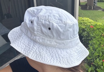 Lacoste White Bucket Hat Green Croc Logo Eyelets Cotton 