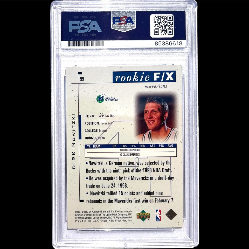 DIRK NOWITZKI SIGNED 1998 SP AUTHENTIC #99 ROOKIE CARD 1590/3500 PSA RC AUTO 10 - image 2 of 2