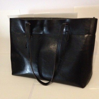 Kattee Classic Black Leather Tote Purse Shoulder Bag Basic Staple Travel Work
