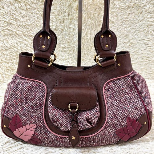 Celine Handtasche Beuteltasche Handtasche Tweed Leder Bordeaux Braun Original - Bild 12 von 24