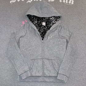 Victoria&rsquo;s Secret PINK Leopard Fur Lined Sequin Bling Full Zip Up Hoodie Jacket