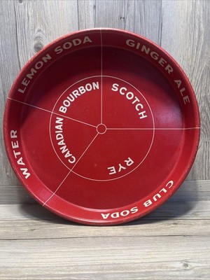 Vtg Guide-Rite Red Metal Bartender Tray Mixed Drinks Aide Guide Bar Decor 13.25''