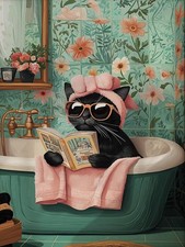Cat Diamond Art Kits for Adults, Full Drill Black Cat Diamond Painting Kits for