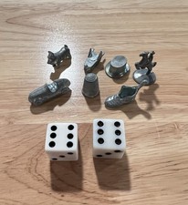 Monopoly Metal Game Pieces Lot of 7 Original Vintage Replacement Tokens  Dice
