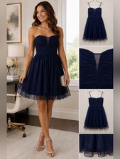 Speechless Navy Glitter Strapless Dress Illusion V Mesh Fit & Flare Formal Party
