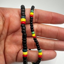 vintage 80s Rastafarian Black Bead Necklace & Bracelet Set RYG Accents Jewelry