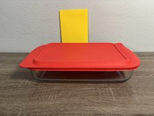 "Cazuela rectangular de vidrio Marinex Brasil tostador con tapa 14""x9"""