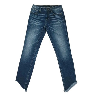 MISS ME Jeans Womens 26x27 Ankle Skinny Stretch Slant Frayed Hems Whiskered