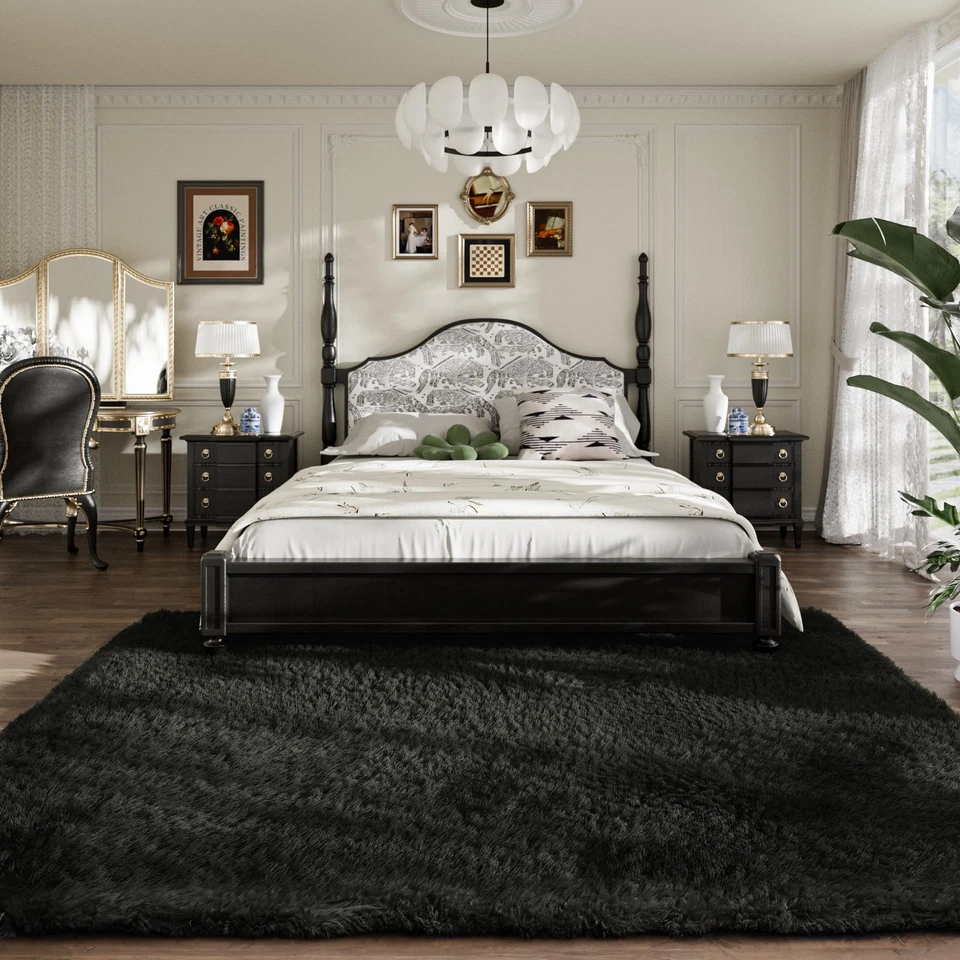 Shag Area Rugs for Living Room, 8X10 Black Large Fluffy Clearance Rug Throw B... - Image 2 of 4