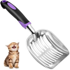 Showvigor Cat Litter Scoop, Metal Scooper, Rubber Handle purple
