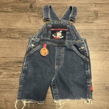 Vintage Y2K 2000 Disney Mickey Mouse Baseball Denim Overalls 18 Months