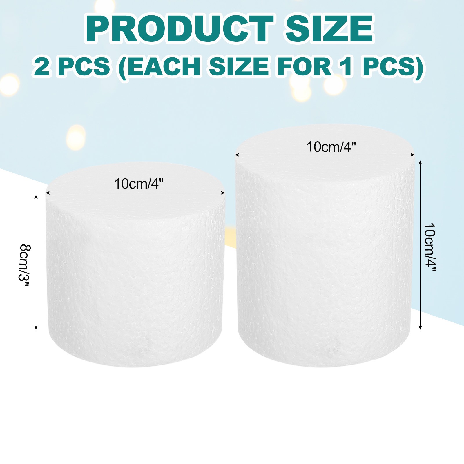 Round Foam Cake Dummy, 4"x 3", 4"x 4" White Fake Cake Circles Dummies, 1Set