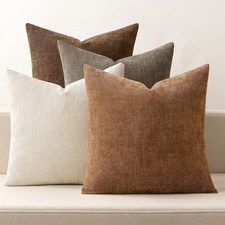 Pack of 4 Decorative Throw Pillow Covers 22x22 Inch Brown Chenille Textured T...