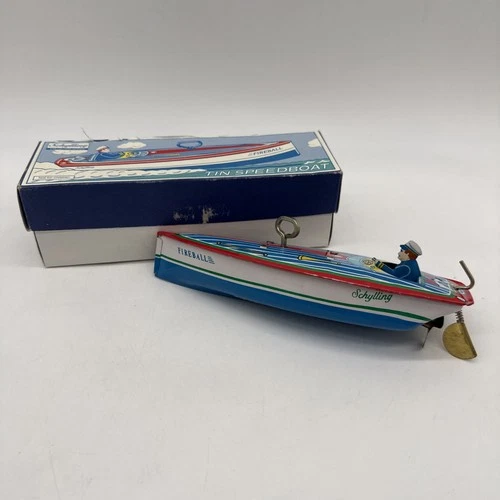 Vintage 1996 Schylling Collector Series Tin Wind up Speedboat Fireball