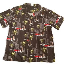 VINTAGE Christmas Barefoot in Paradise Tribal Cars Hawaiian  Shirt Mens Woody XL