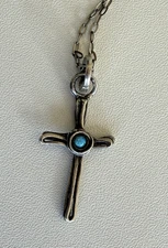 Silpada Sterling Silver Cross Necklace 18" Opal Center on Hinged Charm Holder
