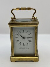 Vintage Carriage Clock Brass W. Bruford & Son Eastbourne & Exeter Handle&Key