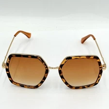 Vintage Hexagonal Sunglasses Women's Gold Tone Metal & Plastic Large Frames