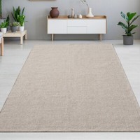 Moderner Handgewebter Uni Wollteppich In Beige