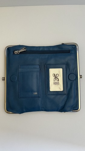 NWOT Women's Hobo Leather Double Frame Clutch Wallet, Lauren, Atlantis Blue - Picture 2 of 8