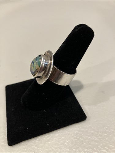 Estate Jewelry Vintage Mexican Foil Art Glass Sterling Silver Ring Size 8 - Picture 4 of 11