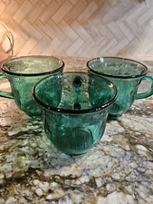 Forte Crisa Green Glass Cup 1980's Textured Tea Coffee 3 1/8" Set of 3